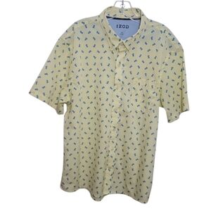 IZOD yellow blue pineapple print men's short sleeve button down shirt size XL